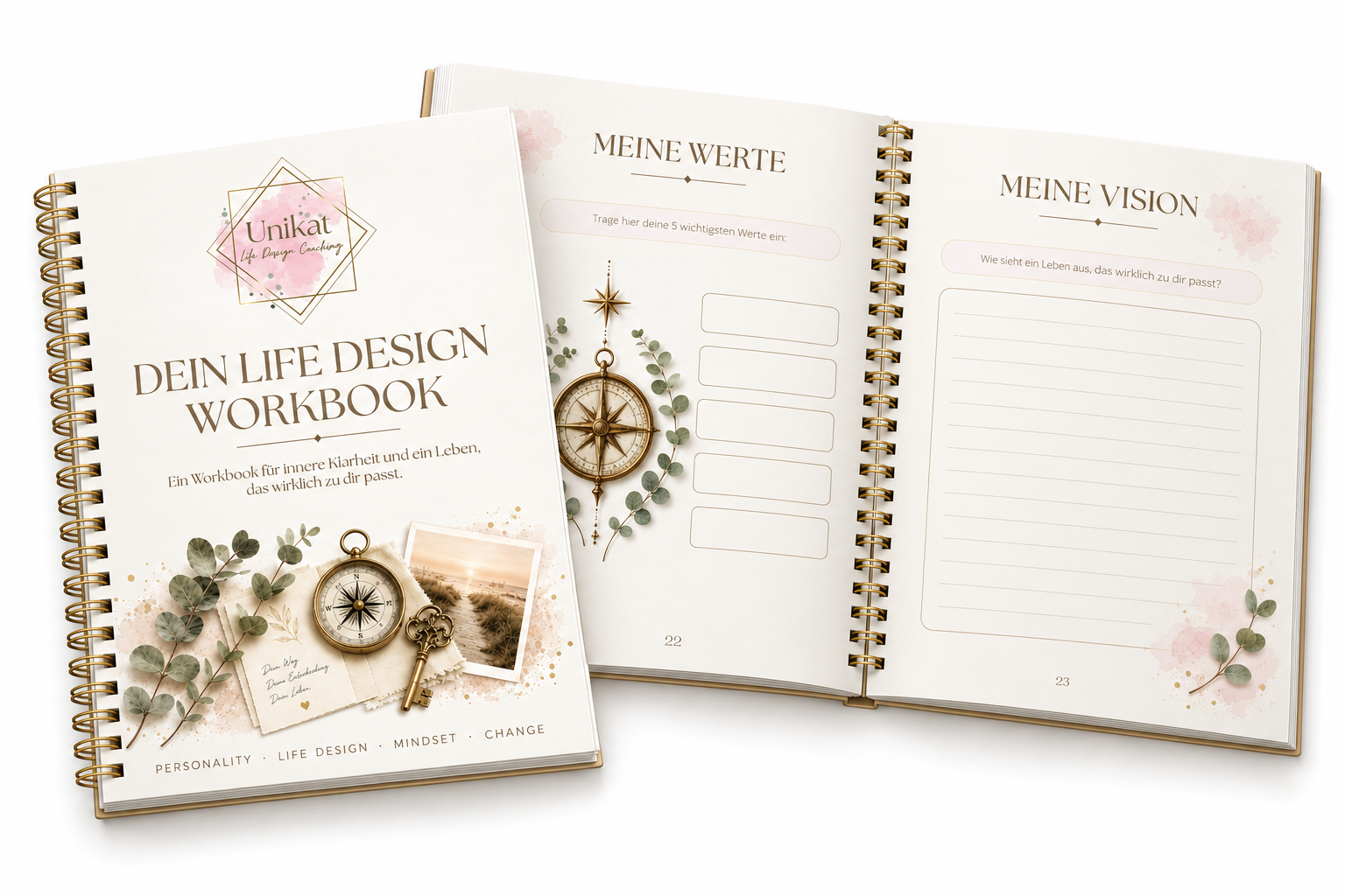 Unikat Life Design Workbook mit Übungen zu persönlichen Werten und Lebensvision